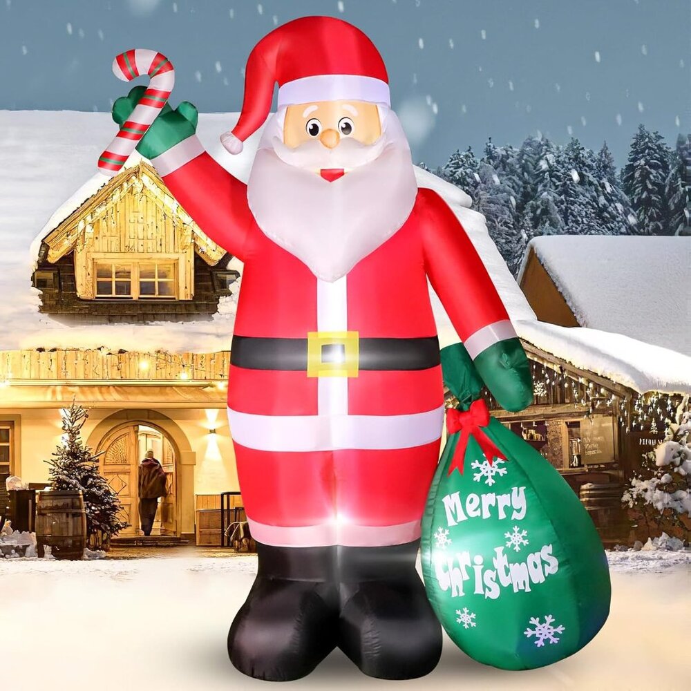 6FT Christmas Inflatable Santa with Candy and Big Gift Bag Outdoor Decorations,